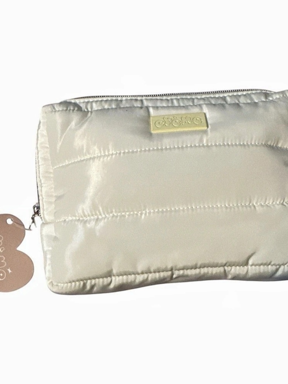 NWT crème Quilted Cosmetic Bag in Cream silver charm accents medium size
